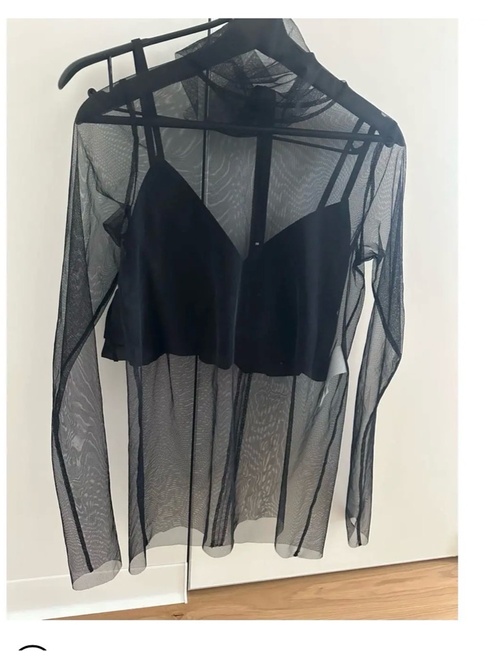 Sacai Black Sheer Mesh Long-Sleeve Top with Integrated Bralette